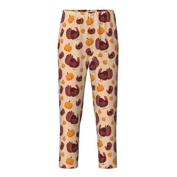 Xecao Thanksgiving Turkey and Pumpkin Print Teenagers' Pajama Pants Long Sleep Pants Soft Elastic Waist Pajama Bottoms Elastic waist with 2 Pockets 5-16 Years-Large