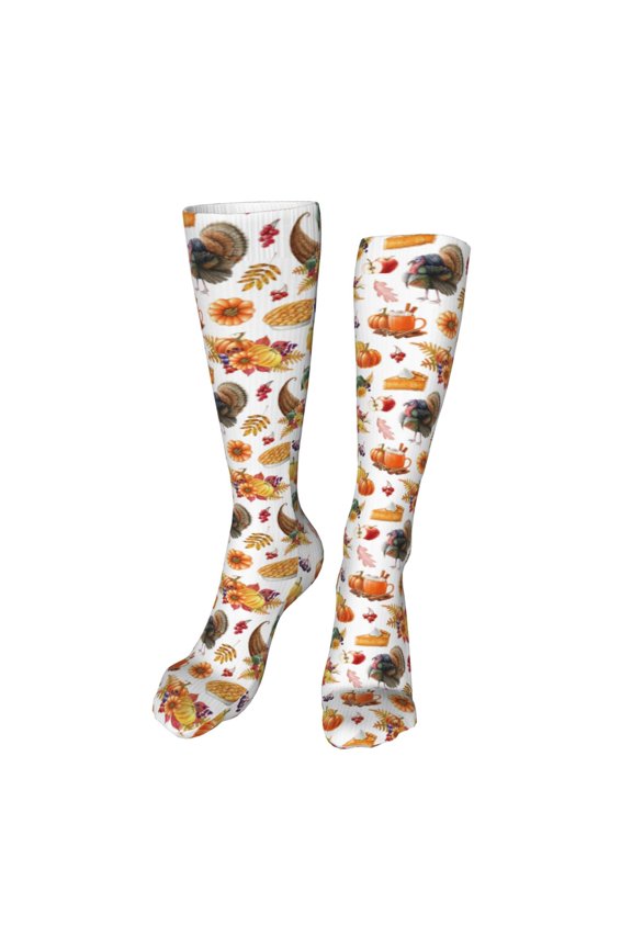 Thanksgiving Turkeys 1 Print Calf Socks Seamless Toe, Knee High Long Socks, Sports Socks Trouser Socks for Women and Men-One Size