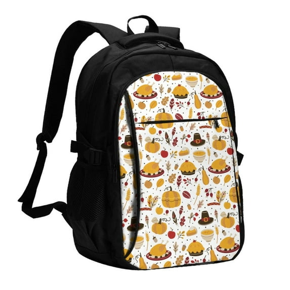 Xecao Thanksgiving for Travel Laptop Backpack, USB-Charging-Enabled, Spacious Business Backpack for Men and Women,College School Computer Bag
