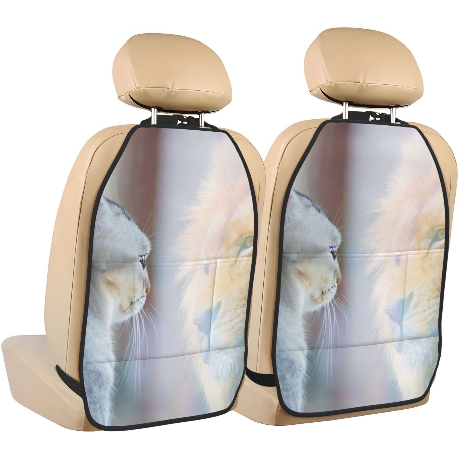 Xecao The Cat Looks in the Mirror Pattern Car Seat Back Protector 2 Pack Large Capacity Pocket, Kick Mats Back Seat Protector