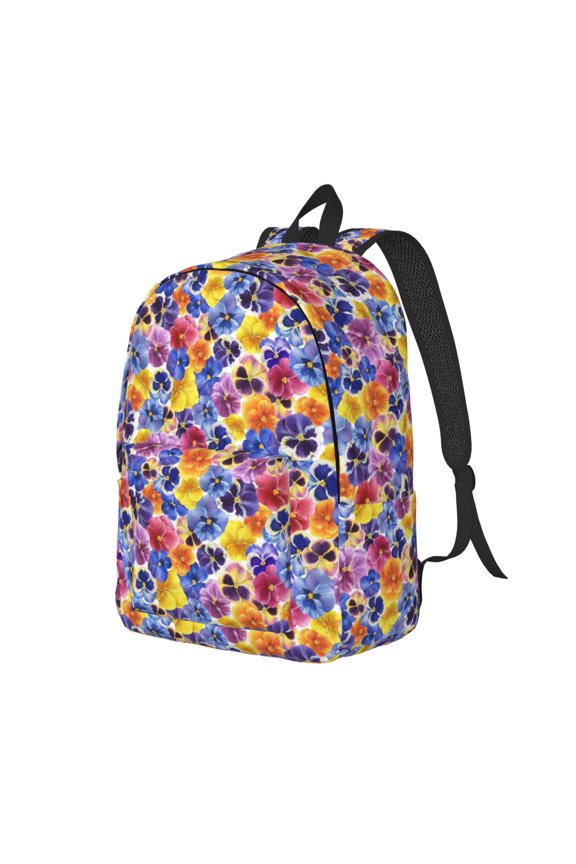 The Garden Tricolor Pansy Flower Canvas College Laptop Backpack, a durable rucksack designed for both men and women, ideal for travel, school, and daily use-Small