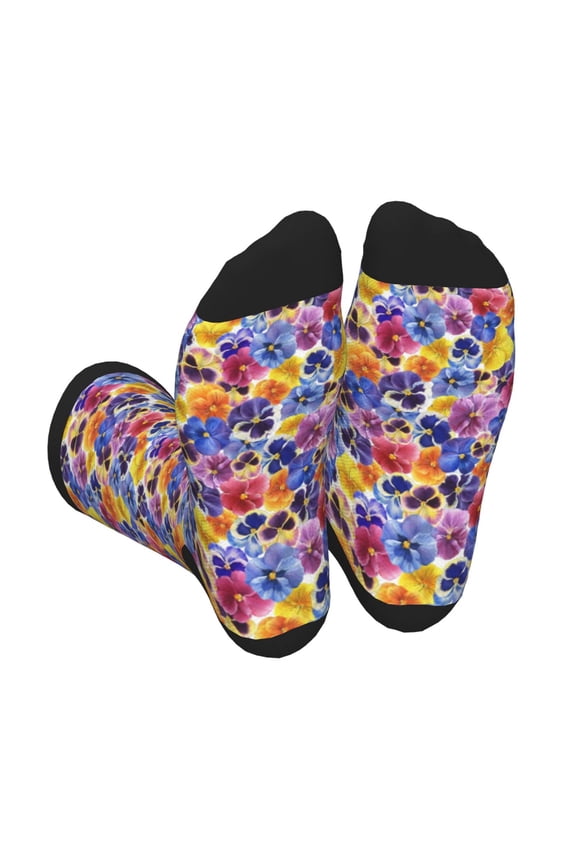 The Garden Tricolor Pansy Flower Print Crew Socks for Men and Women, Men's Soft Moisture-wicking Sock