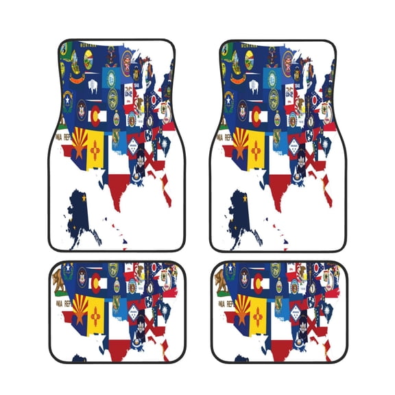 Xecao The Map Of United States Print Car Foot Mat Set of 4 Pieces Neoprene All-Weather Dust-Proof Stain-resistantCar Interior Decorative mats Non-Slip Mats