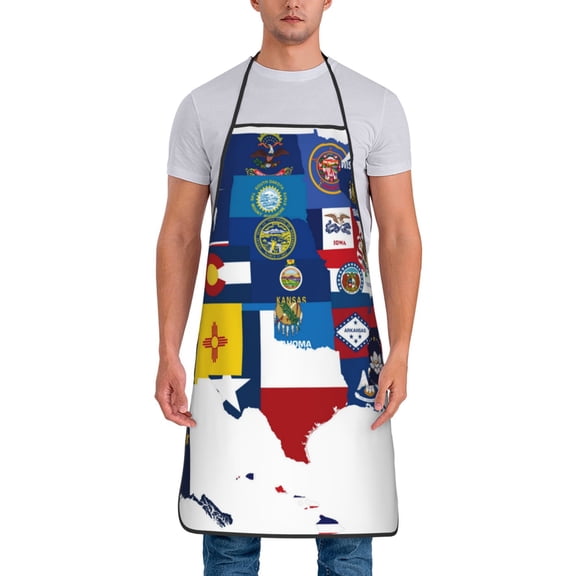 Xecao The Map Of United States Print Funny BBQ Chef Aprons for Men Women,Adjustable Kitchen Cooking Aprons with Pocket Waterproof Oil Proof No Pilling Fading