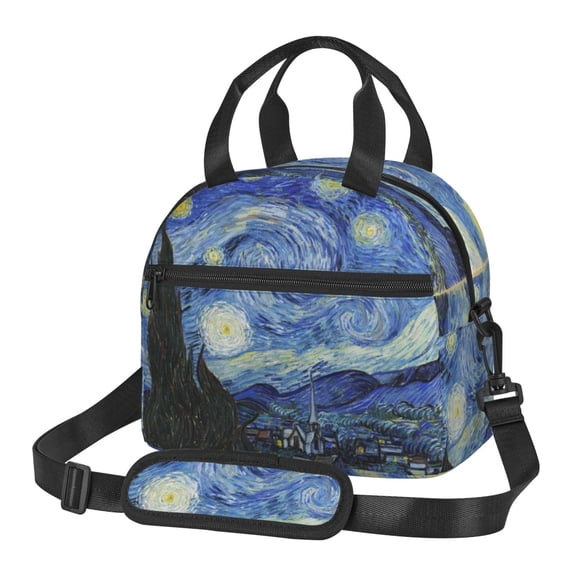 Xecao The Starry Night Print Insulated Lunch Box, Lunch Cags Lunch Bag Featuring An Adjustable Shoulder Strap