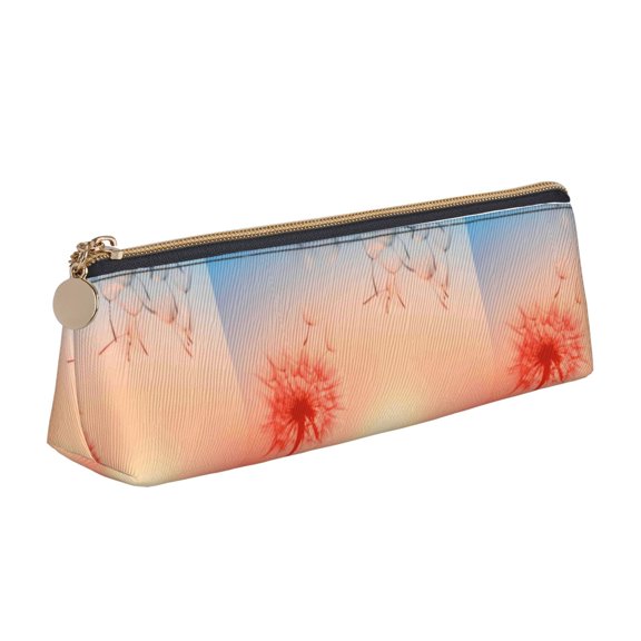 Xecao The Sunset of Dandelion Print Leather Pencil Case -Stationery Bag Pen Holder for Work & Office