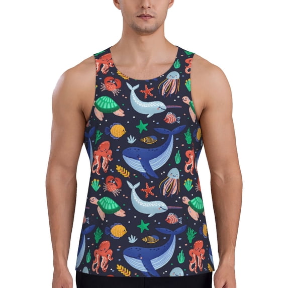 Xecao The Underwater World Men's Tank Top Workout Quick Dry Sleeveless Gym Jogging Muscle Shirts Summer Swim Beach Tops