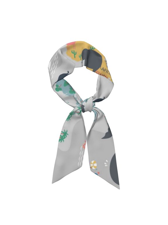 The World Map with Cartoon Animals Pattern Large Satin Head Scarf - Satin Hair Scarves Silk Bandana Scarf Headscarf Silk Feeling Scarf for Women