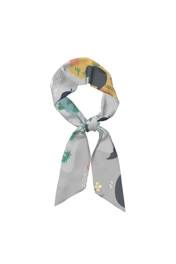 The World Map with Cartoon Animals Pattern Large Satin Head Scarf - Satin Hair Scarves Silk Bandana Scarf Headscarf Silk Feeling Scarf for Women