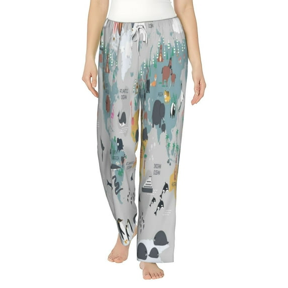 Xecao The World Map with Cartoon Animals Women's Straight Lounge Pajama Pants: The Epitome of Relaxed Sleepwear