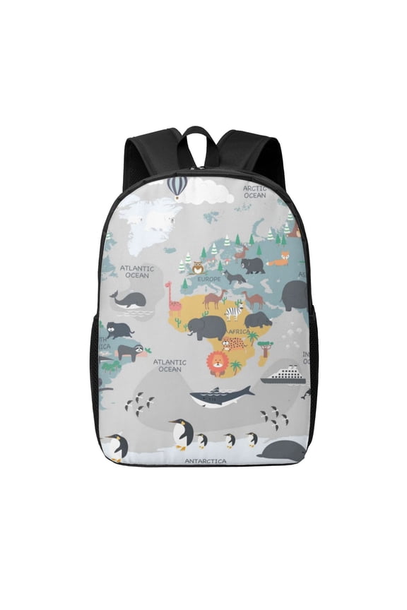 The World Map with Cartoon Animals print Travel Backpack, Large Computer Backpack for Men Women, College School Rucksack Book Bag