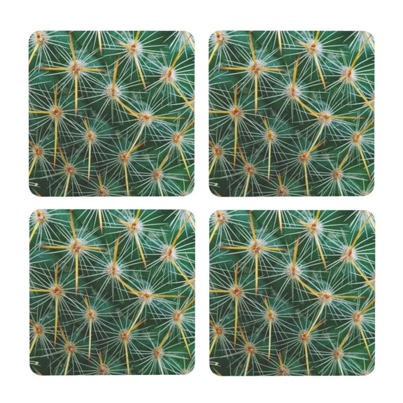 Xecao Thorns Of Macro Cactus for MDF Cork Coaster 4 Pcs,Drink Coasters,Suit for House Warming Gifts New Home ,Coffee Table Decor-Square