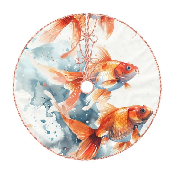 Xecao Three Goldfish Watercolor Splash Pattern Christmas Tree Skirt Holiday Part Decorations for Christmas Tree, Farmhouse Christmas Decor Xmas Holiday Home Party Decorations-48"