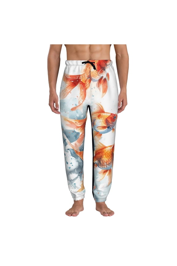Three Goldfish Watercolor Splash Print Active Tech Joggers for Men, Mens Sweatpants Lounge Pants with Pockets-Large