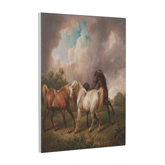 Xecao Three Horses Oil Painting for Ready-to-Hang Canvas Art 12x16 Inches - Waterproof HD Print Solid Wood Frame for Gifting,Vertical