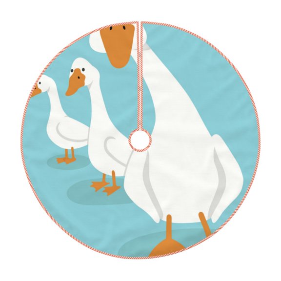 Xecao Three White Geese Pattern Christmas Tree Skirt Round Xmas Tree Mat Base Cover for Holiday Home Decorations-30"