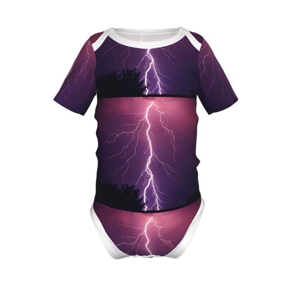 Xecao Thunderstorm Violet Purple Pattern Baby Climbing Bodysuit Short Sleeve Onesie Unisex 0-12 Months Baby Shirt Newborn Outfits Crotch snap design-6 Months