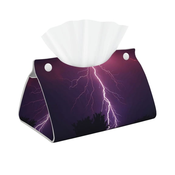 Xecao Thunderstorm Violet Purple Print Tissue Box Cover,Modern PVC Leather Square Tissue Box Holder for Creative Decorative