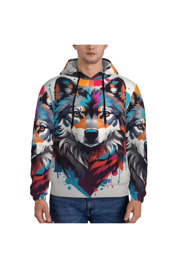 Tie-Dye Wolf Head Pattern Men's Adult Pullover Hoodie,Hooded Sweatshirt-XX-Large