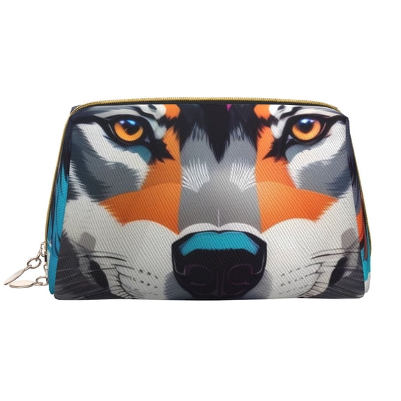 Xecao Tie-Dye Wolf Head Print Fashion Makeup PVC Bag Large Capacity Travel Cosmetic Bag for Women Organizer Toiletry Clutch