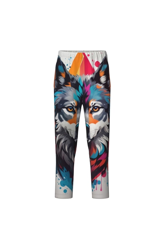 Tie-Dye Wolf Head Print Teenagers' Pajama Pants Long Sleep Pants Soft Elastic Waist Pajama Bottoms Elastic waist with 2 Pockets 5-16 Years-Medium