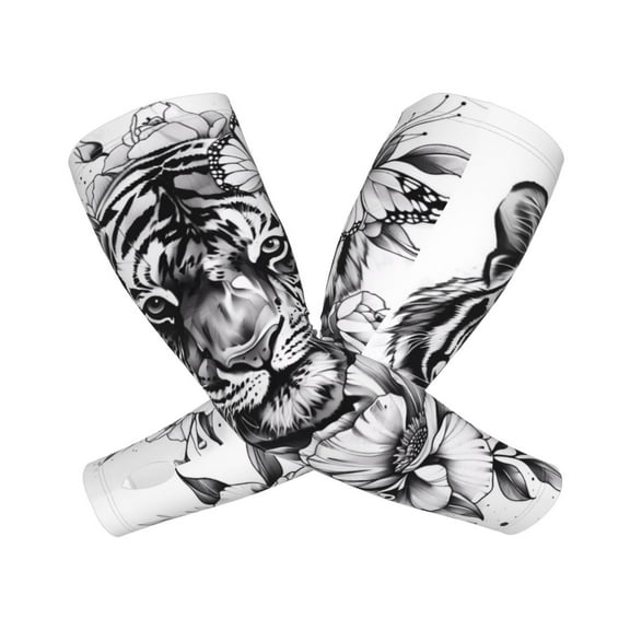 Xecao Tiger Butterfly Floral Art Print Cooling Arm Sleeves, UPF 50 UV Sun Protection Sports Compression ,Tattoo Cover Up ,Sports Sleeve for Basketball Golf Football