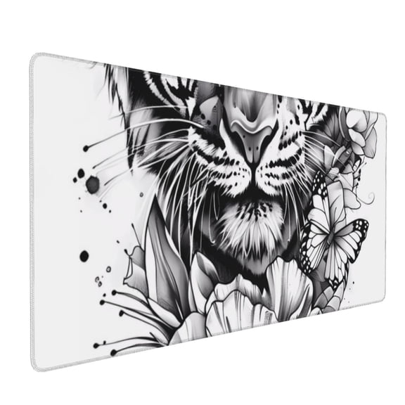 Xecao Tiger Butterfly Floral Art Print Large Mouse Pad, 16x35.5in Mousepad, Professional Non-Slip Rubber Base Big Mouse Pad, Mouse Pad for Gaming & Office Full Desk Mouse Pad