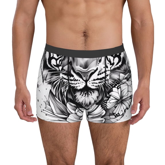 Xecao Tiger Butterfly Floral Art Print Men's Underwear Boxer Briefs,Breathable Choice for Men's Underwear-Small