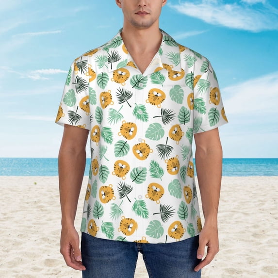 Xecao Tiger Leaves print Hawaiian shirt - a stylish short-sleeve button-down for men, perfect for casual beach and tropical outings.