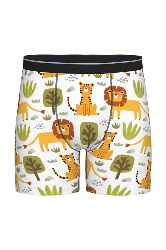 Tiger Lion Print Boxer Briefs for Men's Stretch Moisture-Wicking Underwear, Mid-Rise Classics breathable fabric