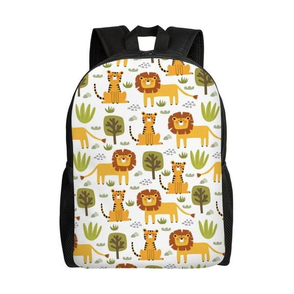 Xecao Tiger Lion Print School Backpack with Laptop Compartment Small Travel Laptop Backpack for Women Men Waterproof College Backpack Simple School Bag