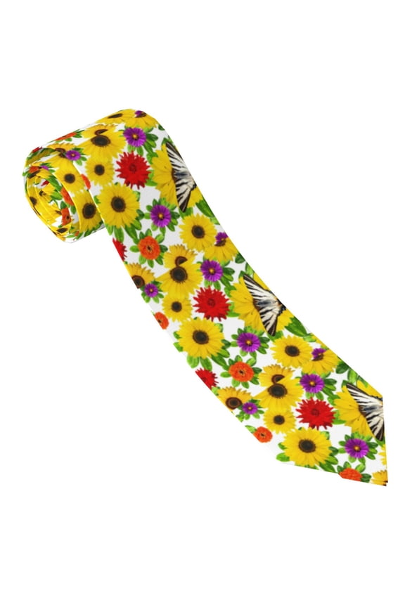 Tiger Swallowtail On Flowers Print Tie For Men Necktie Woven Jacquard Neck Ties,Classic Men's Tie