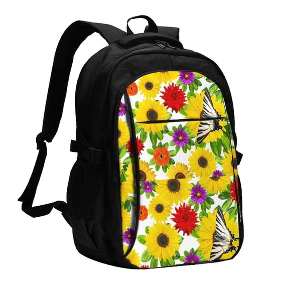 Xecao Tiger Swallowtail On Flowers for Travel Laptop Backpack, USB-Charging-Enabled, Spacious Business Backpack for Men and Women,College School Computer Bag