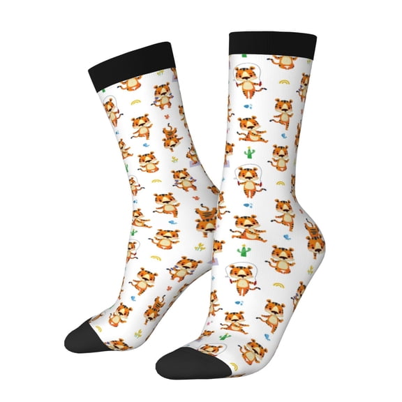Xecao Tigers go in for Sports Pattern Sport Socks for Women and Men Crew Socks Sporty Calf Socks Casual Socks