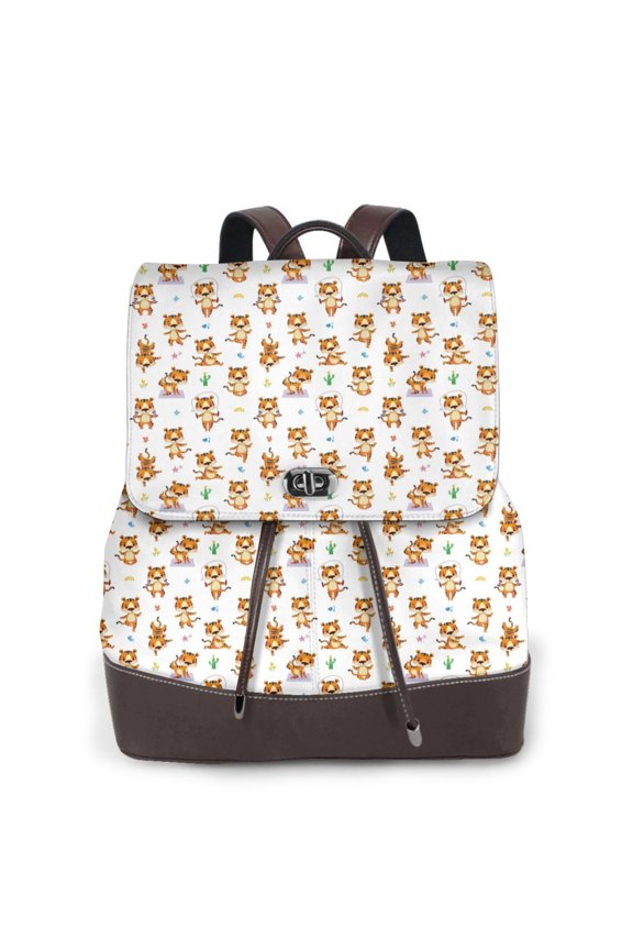 Tigers go in for Sports Print Large Backpack Soft Leather for Women Travel with Compartment, Adjustable Convertible Strap
