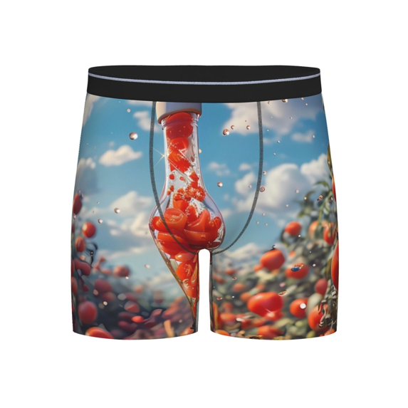 Xecao Tomato Field Bottle Print Boxer Briefs for Men's Stretch Moisture-Wicking Underwear, Mid-Rise Classics breathable fabric