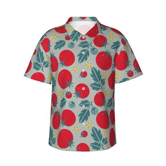 Xecao Tomato print Hawaiian shirt - a stylish short-sleeve button-down for men, perfect for casual beach and tropical outings.