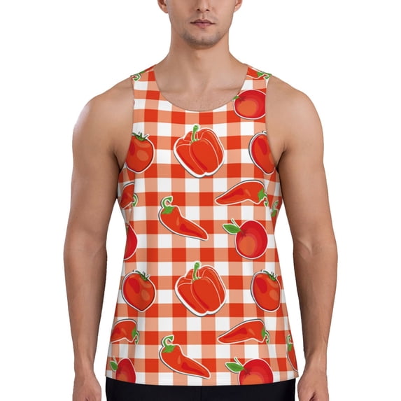 Xecao Tomatoes And Chili Men's Tank Top Workout Quick Dry Sleeveless Gym Jogging Muscle Shirts Summer Swim Beach Tops