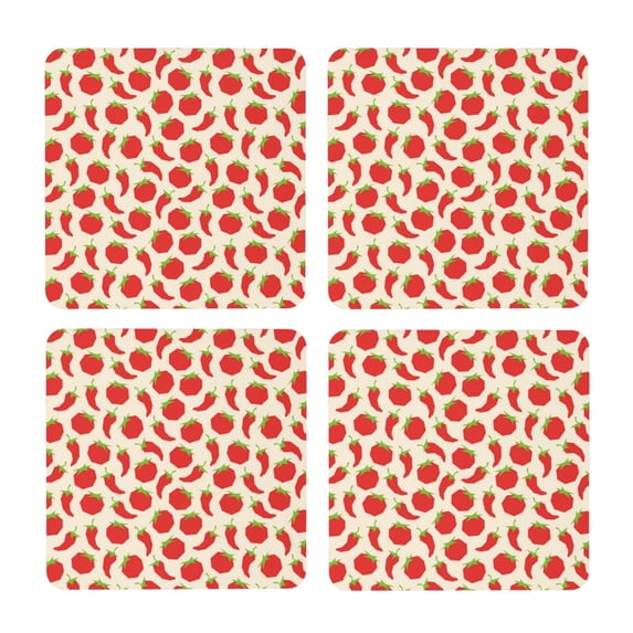 Xecao Tomatoes And Chili for MDF Cork Coaster 4 Pcs,Drink Coasters,Suit for House Warming Gifts New Home ,Coffee Table Decor-Square