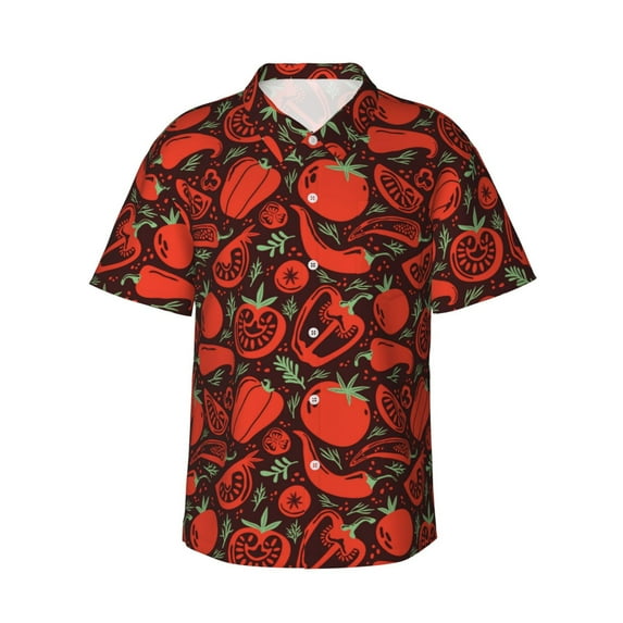 Xecao Tomatoes And Chili print Hawaiian shirt - a stylish short-sleeve button-down for men, perfect for casual beach and tropical outings.