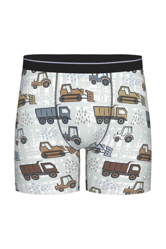 Tractor and Dumper Print Boxer Briefs for Men's Stretch Moisture-Wicking Underwear, Mid-Rise Classics breathable fabric