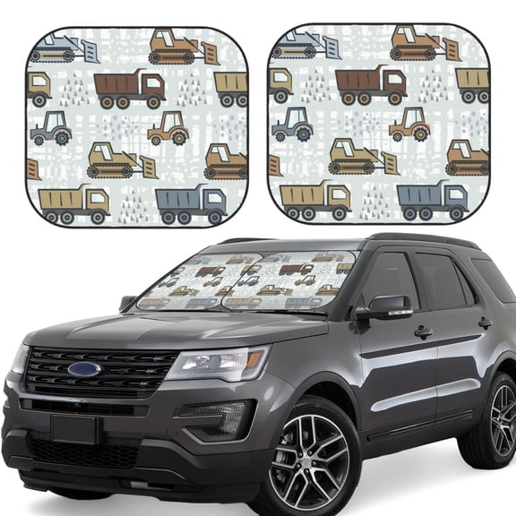 Xecao Tractor and Dumper for Foldable Car Sun Shades (2-Pack) offer sun protection with an easy-fold design for convenient windshield shading.