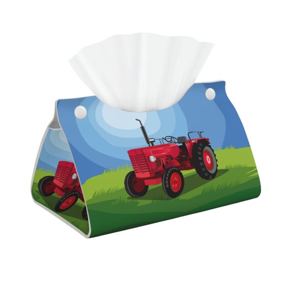 Xecao Tractor on farming land Print Tissue Box Cover,Modern PVC Leather Square Tissue Box Holder for Creative Decorative