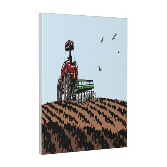 Xecao Tractor plowing a field for Ready-to-Hang Canvas Art 12x16 Inches - Waterproof HD Print Solid Wood Frame for Gifting,Vertical