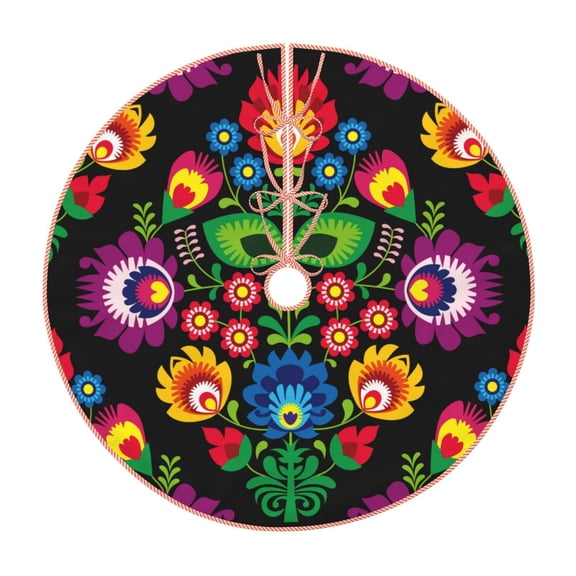 Xecao Traditional Floral Polish Pattern Christmas Tree Skirt Holiday Part Decorations for Christmas Tree, Farmhouse Christmas Decor Xmas Holiday Home Party Decorations-30"