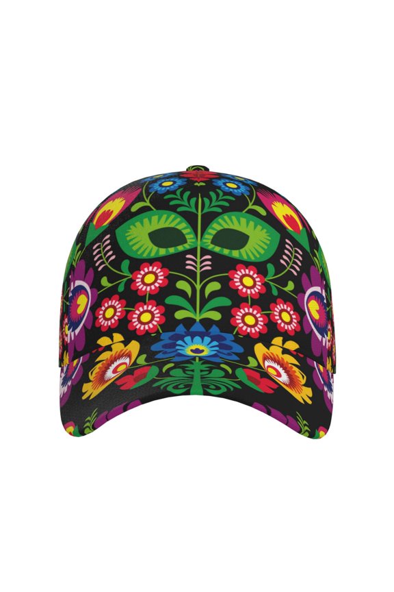 Traditional Floral Polish for Baseball Cap: Unisex, crafted from classic polyester twill fabric, featuring a soft unconstructed design