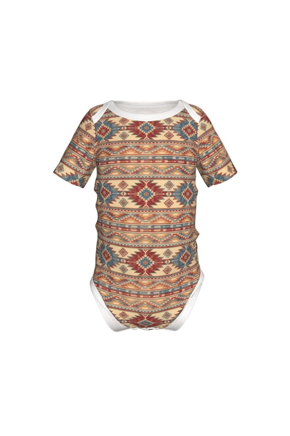 Traditional Tribal Aztec Pattern Baby Climbing Bodysuit Short Sleeve Onesie Unisex 0-12 Months Baby Shirt Newborn Outfits Crotch snap design-