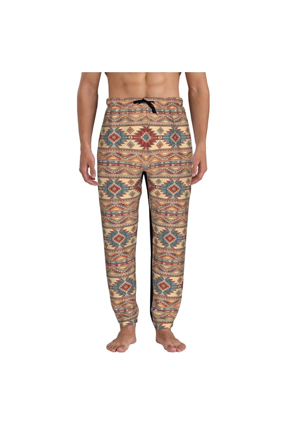 Traditional Tribal Aztec Print Active Tech Joggers for Men, Mens Sweatpants Lounge Pants with Pockets-Small