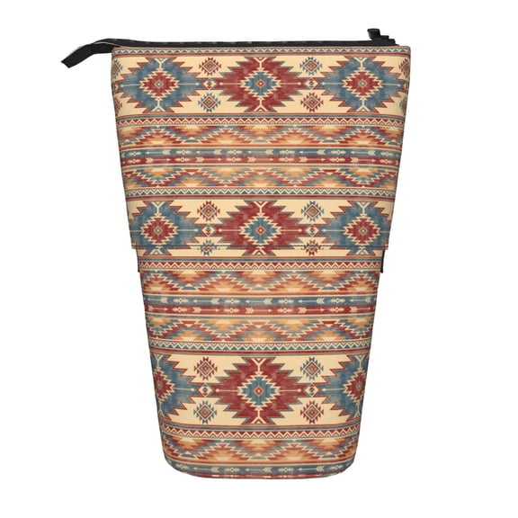 Xecao Traditional Tribal Aztec Print Telescopic Pencil Bag Pen Holder Pop Up Stationery Case Stand-up Retractable Transformer Bag Standing Organizer