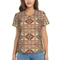 thumbnail image 1 of Xecao Traditional Tribal Aztec for Women's V-Neck T-Shirts-Elegant Half-Sleeve Tops Perfect for Summer-Small, 1 of 5